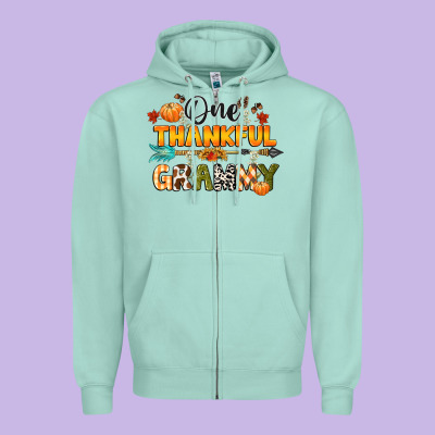 One Thankful Grammy Zipper Hoodie Designed By Cowgirlartshop