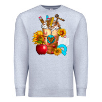 Heather Grey teacher cold drink frappe with sunflowers Premium Sweatshirt - FaDigitalArtStudio