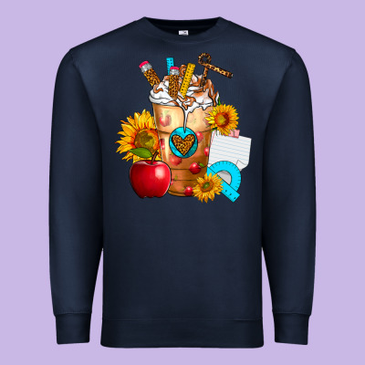 Teacher Cold Drink Frappe With Sunflowers Premium Sweatshirt Designed By Fadigitalartstudio