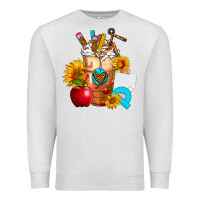 Oatmeal Heather teacher cold drink frappe with sunflowers Premium Sweatshirt - FaDigitalArtStudio