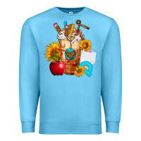 Ocean Blue teacher cold drink frappe with sunflowers Premium Sweatshirt - FaDigitalArtStudio