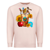 Pale Pink teacher cold drink frappe with sunflowers Premium Sweatshirt - FaDigitalArtStudio