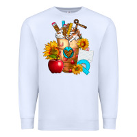 White teacher cold drink frappe with sunflowers Premium Sweatshirt - FaDigitalArtStudio