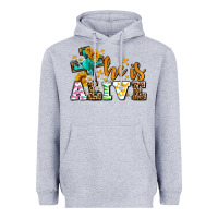 Heather Grey Easter Day He is alive with cross Heavyweight Hoodie - OliviaCreatesArt