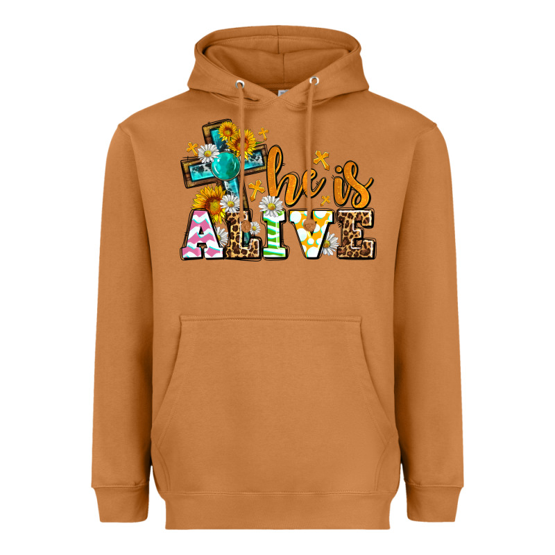 Easter Day He Is Alive With Cross Heavyweight Hoodie by OliviaCreatesArt | Teevron