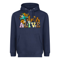 Navy Easter Day He is alive with cross Heavyweight Hoodie - OliviaCreatesArt