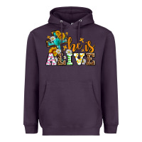 Plum Easter Day He is alive with cross Heavyweight Hoodie - OliviaCreatesArt