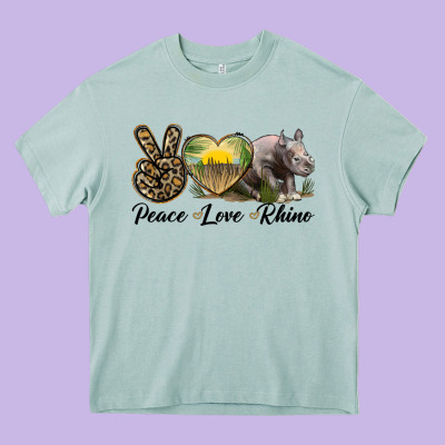 Peace Love Rhino Heavy Core Tee Designed By Lillyallendesigns