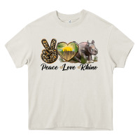 Cream peace love rhino Heavy Core Tee - LillyAllenDesigns