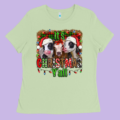 It's Christmas Y'all Heifers Ladies Tee Designed By Jasminsmagicworld