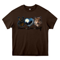 Chocolate Brown peace love wolf head Heavy Core Tee - LillyAllenDesigns