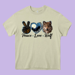 Peace Love Wolf Head Heavy Core Tee Designed By Lillyallendesigns
