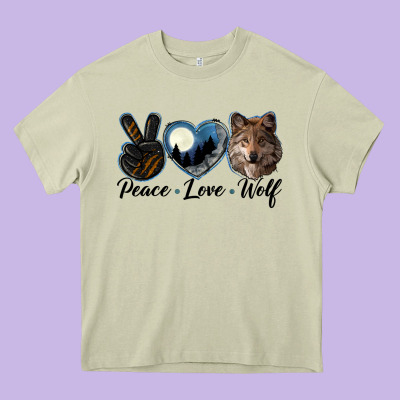 Peace Love Wolf Head Heavy Core Tee Designed By Lillyallendesigns