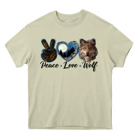 Mossy peace love wolf head Heavy Core Tee - LillyAllenDesigns