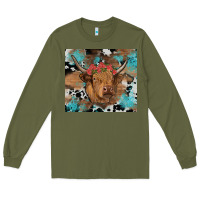 Army Green western roses cow Long Sleeve Tee - RanaPortraitStore