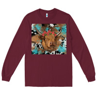 Burgundy western roses cow Long Sleeve Tee - RanaPortraitStore