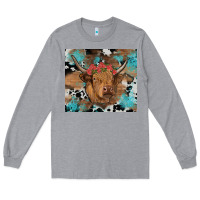 Heather Grey western roses cow Long Sleeve Tee - RanaPortraitStore