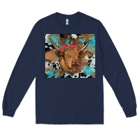 Navy western roses cow Long Sleeve Tee - RanaPortraitStore