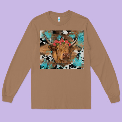Western Roses Cow Long Sleeve Tee Designed By Ranaportraitstore