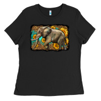 Black western sunflowers elephant Ladies Tee - LillyAllenDesigns