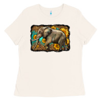 Bone western sunflowers elephant Ladies Tee - LillyAllenDesigns