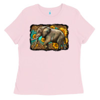 Bubblegum Pink western sunflowers elephant Ladies Tee - LillyAllenDesigns