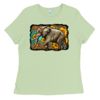 Matcha western sunflowers elephant Ladies Tee - LillyAllenDesigns