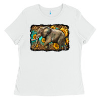 White western sunflowers elephant Ladies Tee - LillyAllenDesigns