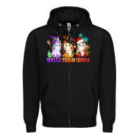 Black happy hallothanksmas unicorn Zipper Hoodie - CowGirlArtShop