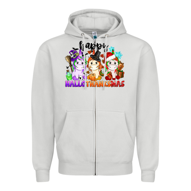 Happy Hallothanksmas Unicorn Zipper Hoodie by CowGirlArtShop | Teevron