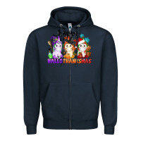 Navy happy hallothanksmas unicorn Zipper Hoodie - CowGirlArtShop