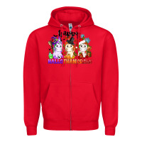 Red happy hallothanksmas unicorn Zipper Hoodie - CowGirlArtShop