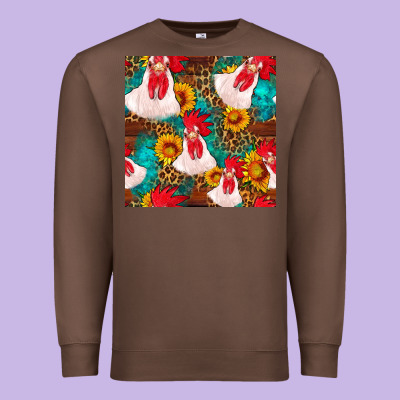 Western  Chicken With Sunflowers Seamless Pattern Premium Sweatshirt Designed By Fadigitalartstudio
