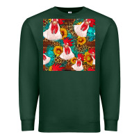 Sports Green western  chicken with sunflowers seamless pattern Premium Sweatshirt - FaDigitalArtStudio