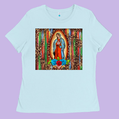 Our Lady Of Guadalupe Serape Ladies Tee Designed By Barkaloodesign