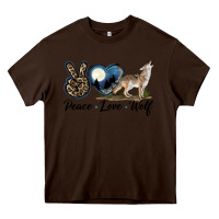 Chocolate Brown Peace Love Wolf Heavy Core Tee - LillyAllenDesigns