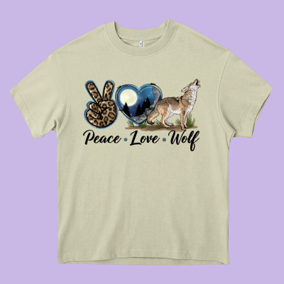 Peace Love Wolf Heavy Core Tee Designed By Lillyallendesigns