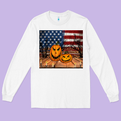 Halloween American Flag Tumbler Long Sleeve Tee Designed By Jasminsmagicworld