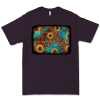 Plum christmas sunflowers and buffalo plaid background Premium Tee - Jasminsmagicworld