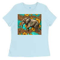 Baby Blue western sunflowers elephant Ladies Tee - LillyAllenDesigns