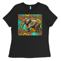 Black western sunflowers elephant Ladies Tee - LillyAllenDesigns