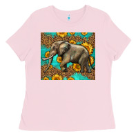 Bubblegum Pink western sunflowers elephant Ladies Tee - LillyAllenDesigns