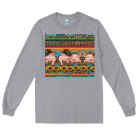Heather Grey western serape pigs Long Sleeve Tee - RanaPortraitStore