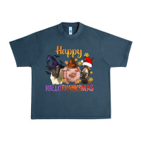 Midnight Navy Happy Hallothanksmas Farm Animal Urban Heavy Tee - BundleAndBundleShop