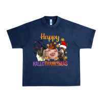 Navy Happy Hallothanksmas Farm Animal Urban Heavy Tee - BundleAndBundleShop