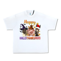 White Happy Hallothanksmas Farm Animal Urban Heavy Tee - BundleAndBundleShop