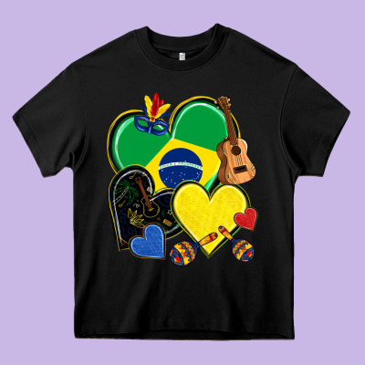 Brazil Hearts Heavy Core Tee Designed By Nancycooperartshop
