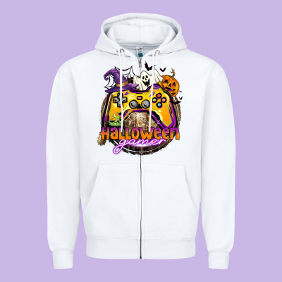 Halloween Gamer Zipper Hoodie Designed By Cowgirlartshop