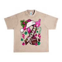 French Oak Pink Christmas Breast Cancer Ribbon Football Urban Heavy Tee - BundleAndBundleShop