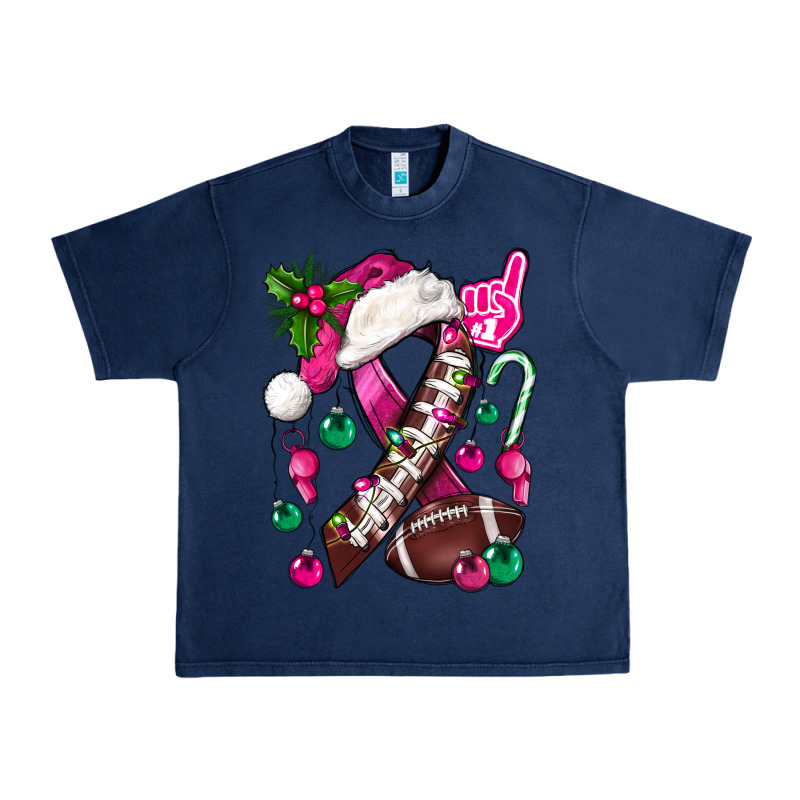 Pink Christmas Breast Cancer Ribbon Football Urban Heavy Tee by BundleAndBundleShop | Teevron